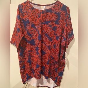 NWT. Lularoe Small Irma. Blue and Red Paisley Design